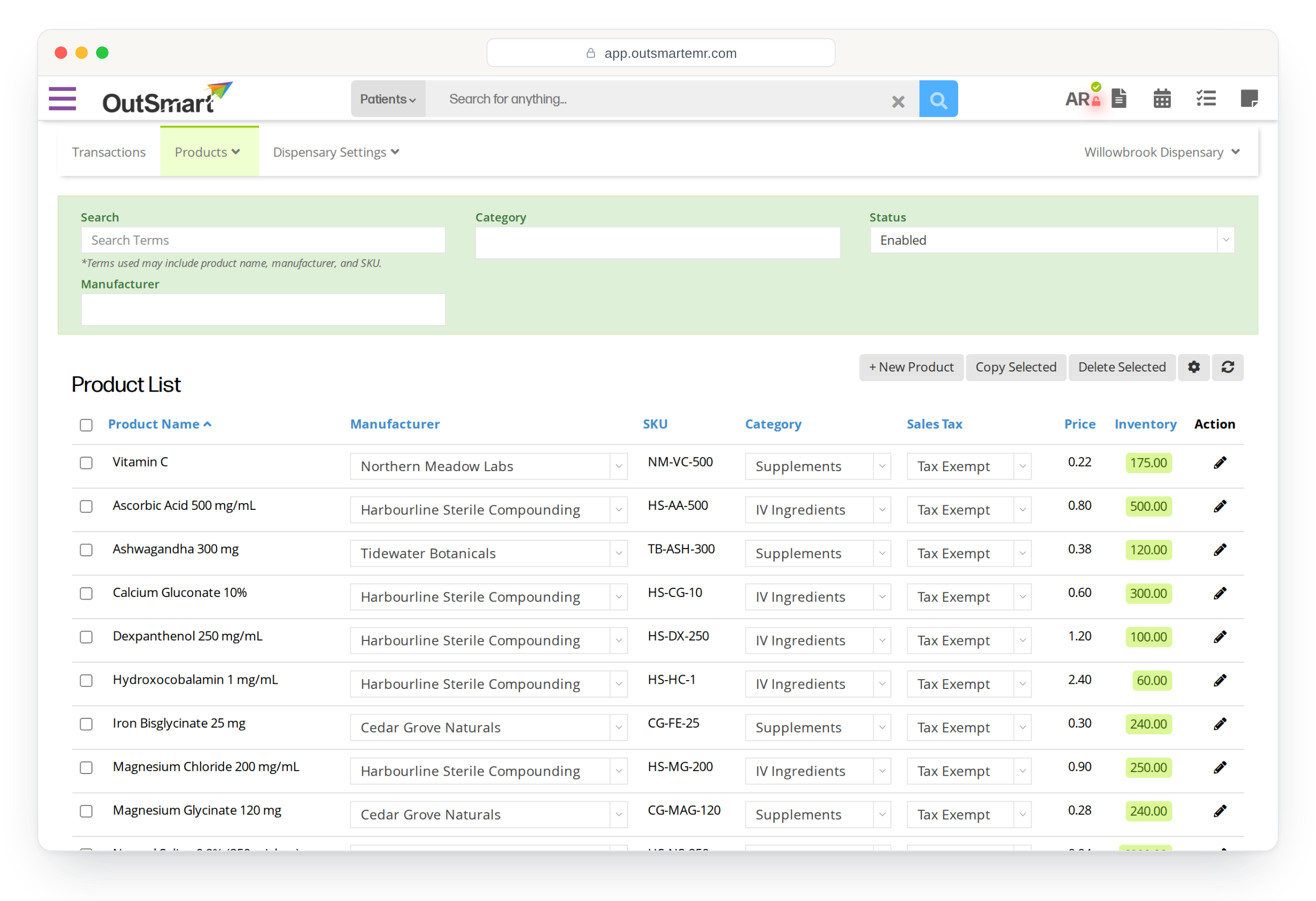 Dispensary product list
