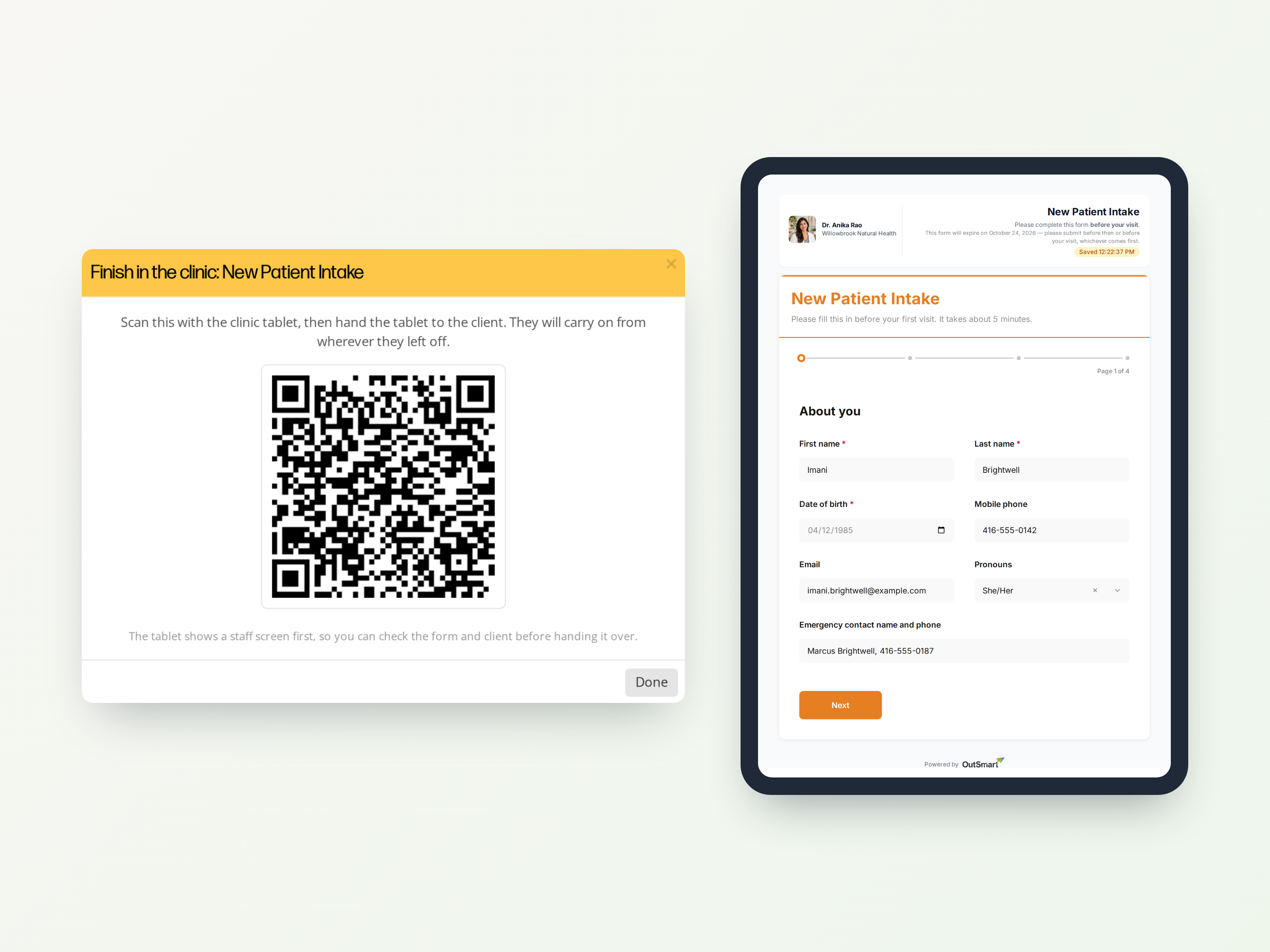 In-clinic QR code and the form on a tablet